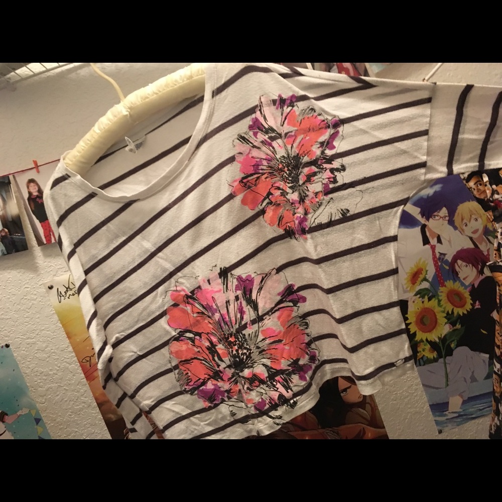 Floral & stripes long sleeve shirt